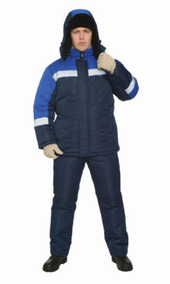 Г0399 Костюм БРИГ куртка с полукомбинезоном синий с васильковой отделкой, утепленный