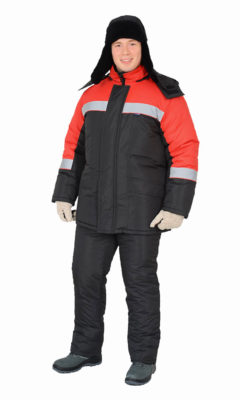 Г0400 Костюм БРИГ куртка с полукомбинезоном черный с красной отделкой, утепленный