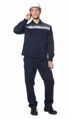 Г284 Костюм ЛИДЕР куртка с брюками, темно-синий с серой отделкой, саржа
